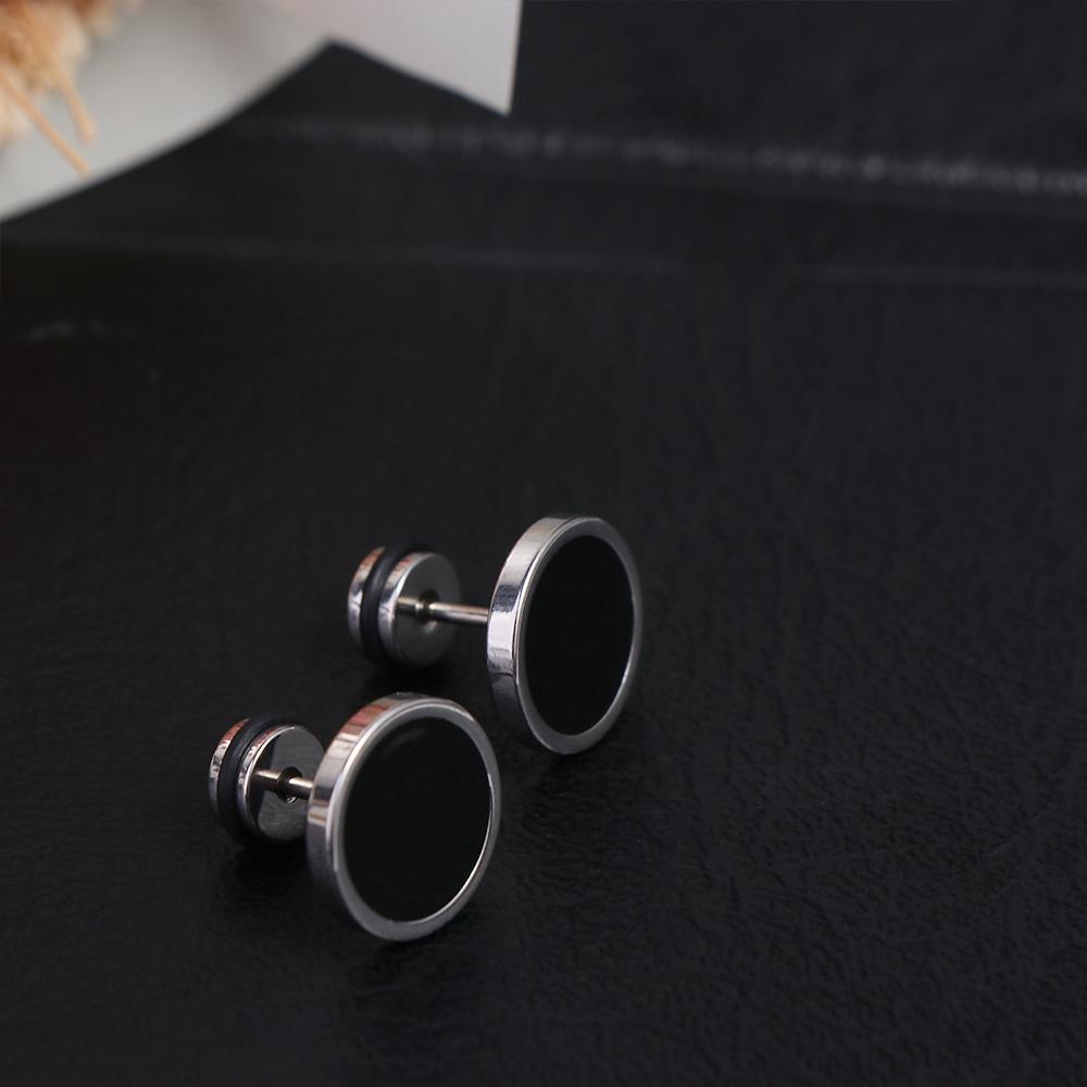 Street Fashion Earrings - Корейские круглые черные серьги-гвоздики в стиле