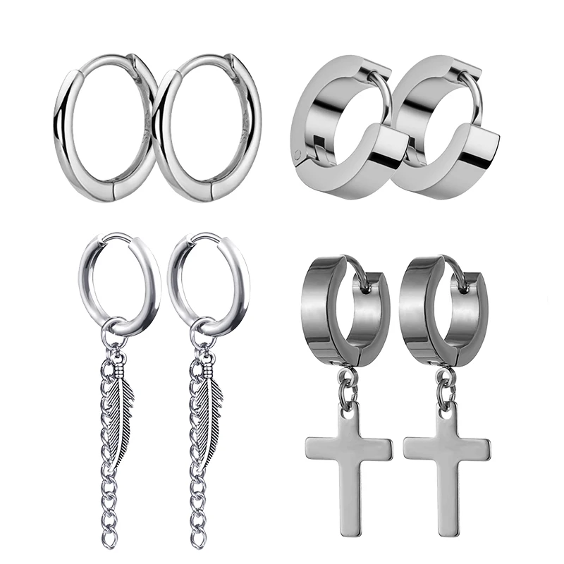 Street Fashion Earrings - 4 пары, серьги-гвоздики из нержавеющей стали