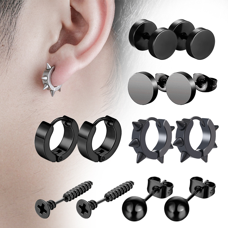 Street Fashion Earrings - Набор черных серег унисекс из нержавеющей