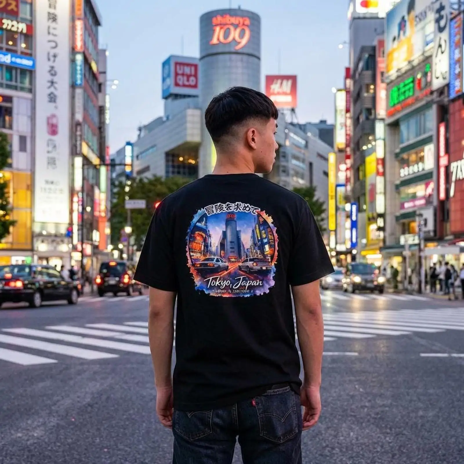 Street Fashion Shibuya - Футболка Shibuya Tokyo Japan Drifting, винтажная,