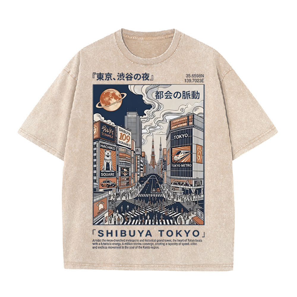 Street Fashion Shibuya - Футболка оверсайз с винтажным принтом «Городской